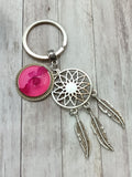 Porte-clés Attrape-Rêves Rose – Charm Bohème avec Pampilles et Médaillon Résine